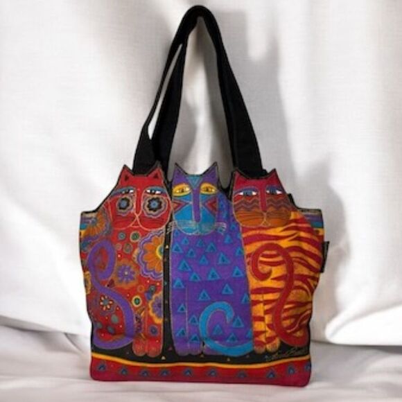 Laurel Burch Colorful Cat Lover’s Canvas Handbag - Picture 1 of 8